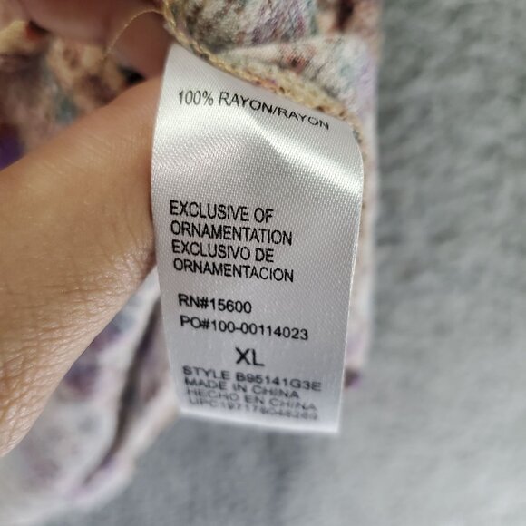 Democracy Top Womens XL Multicolor Floral Short Sleeve Smocked Lightweight Boho - Picture 4 of 9